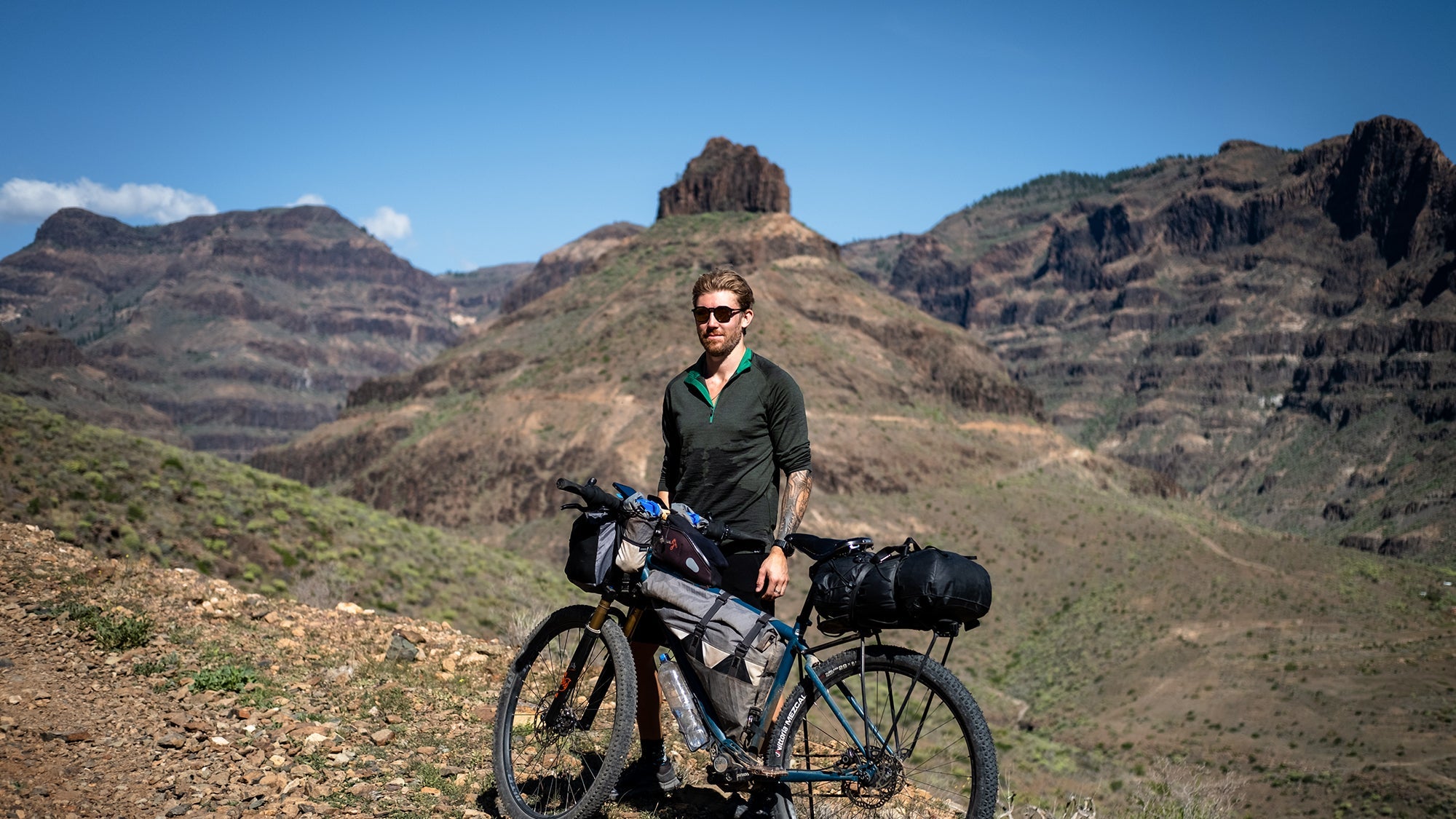 Isobaa Ambassador Tristan Ridley sporting the Merino 200 Long Sleeve Zip Neck on his bike-packing trip