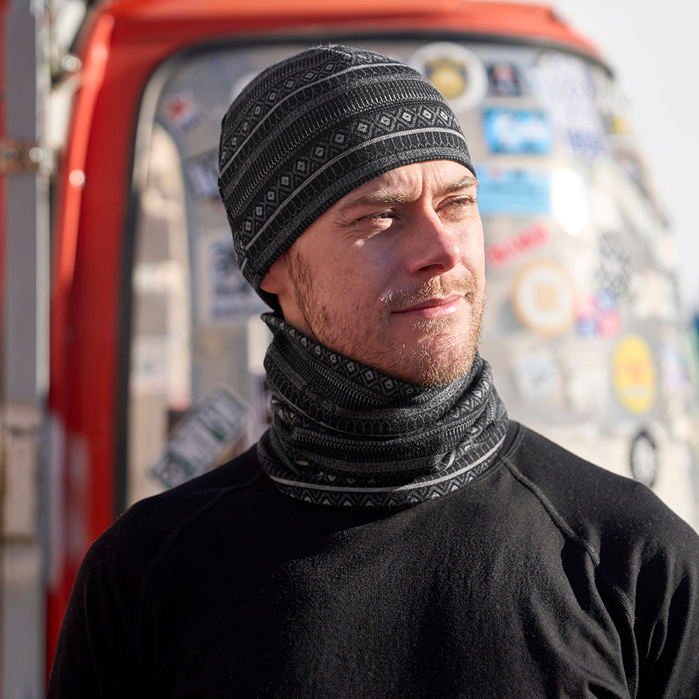 Isobaa Merino Blend 250 Fairisle Jacquard Neck Warmer (Black/Smoke/Charcoal)