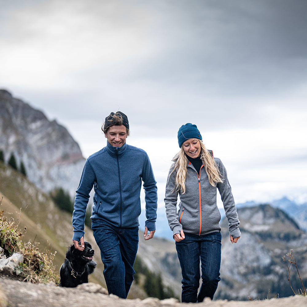 Isobaa | Mens 320 Merino Full Zip (Denim/Navy) | Step into a new level of comfort and versatility with our 320 Merino Full Zip Jacket | Model: Baudoin