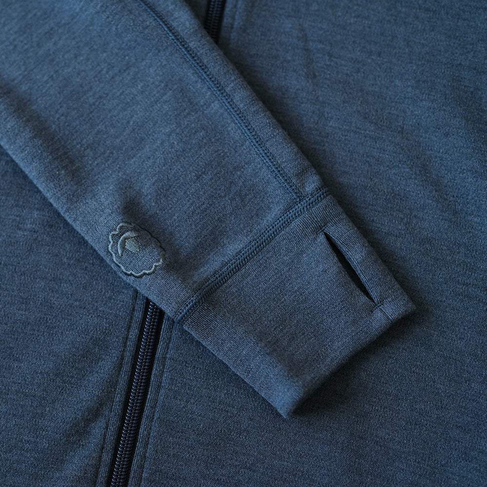 Isobaa | Mens 320 Merino Full Zip (Denim/Navy) | Step into a new level of comfort and versatility with our 320 Merino Full Zip Jacket