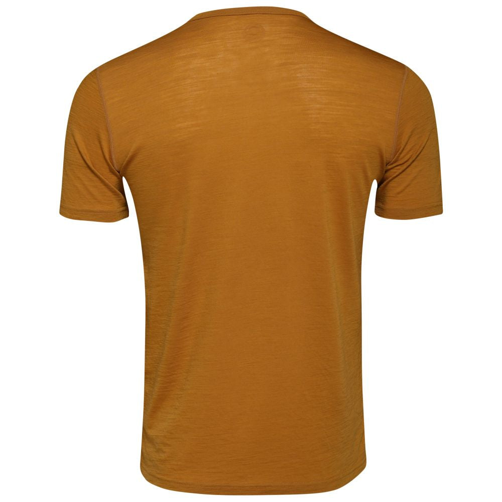 Isobaa | Mens Merino 150 Emblem Tee (Mustard/Navy) | Conquer trails and city streets in comfort with Isobaa's superfine Merino T-Shirt.