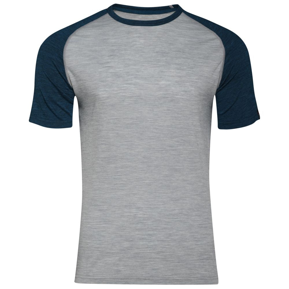 Isobaa | Mens Merino 150 Raglan Baseball Tee (Cloud/Petrol) | Layer for adventure with Isobaa's superfine Merino Tee.