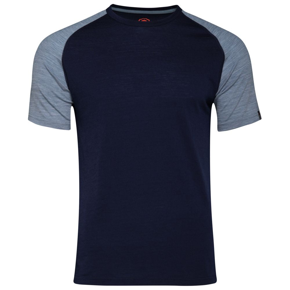 Isobaa | Mens Merino 150 Raglan Baseball Tee (Navy/Sky) | Layer for adventure with Isobaa's superfine Merino Tee.