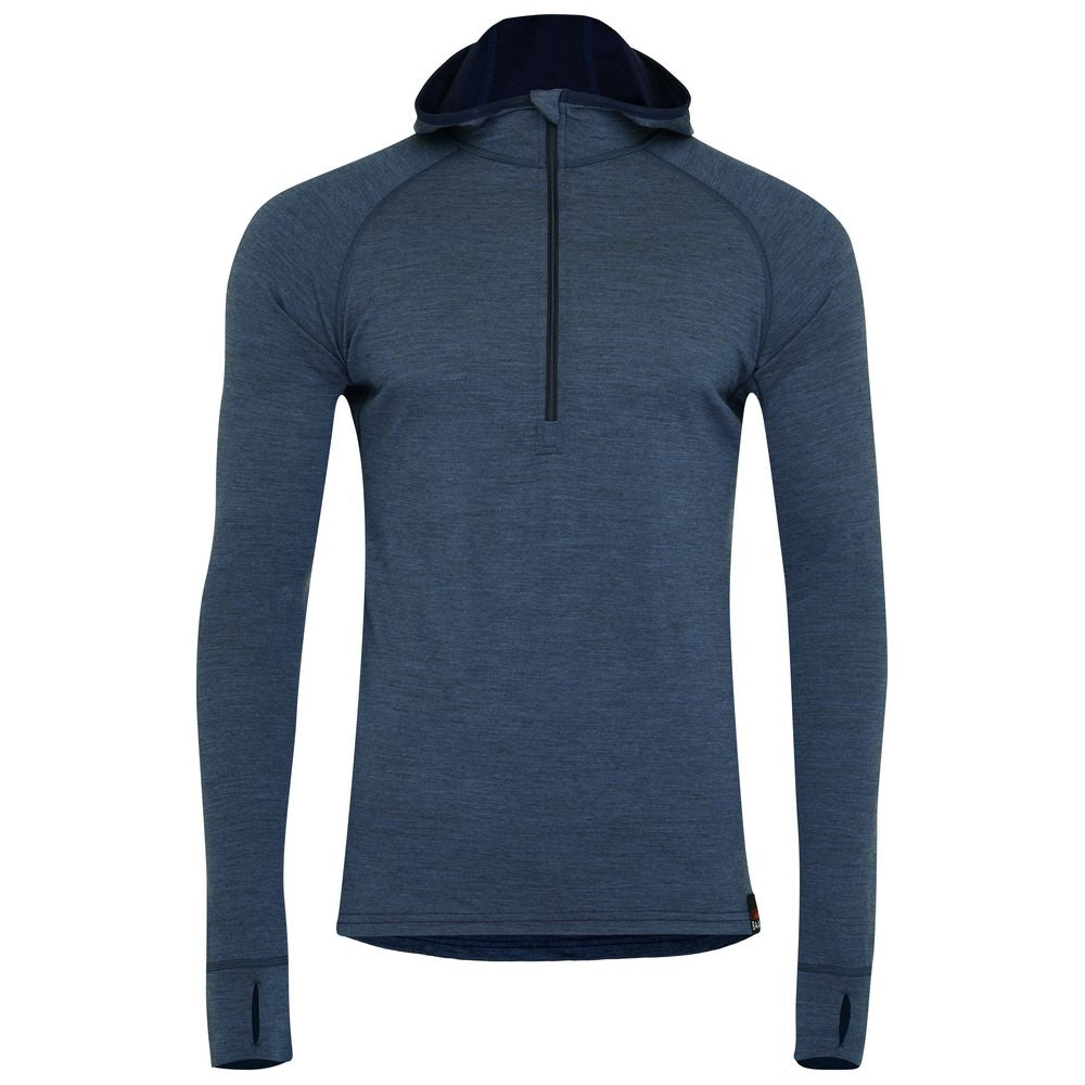 Isobaa | Mens Merino 200 Zip Neck Hoodie (Denim) | The ultimate 200gm Merino wool hoodie.