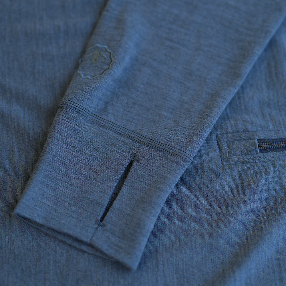 Isobaa | Mens Merino 200 Zip Neck Hoodie (Denim) | The ultimate 200gm Merino wool hoodie.