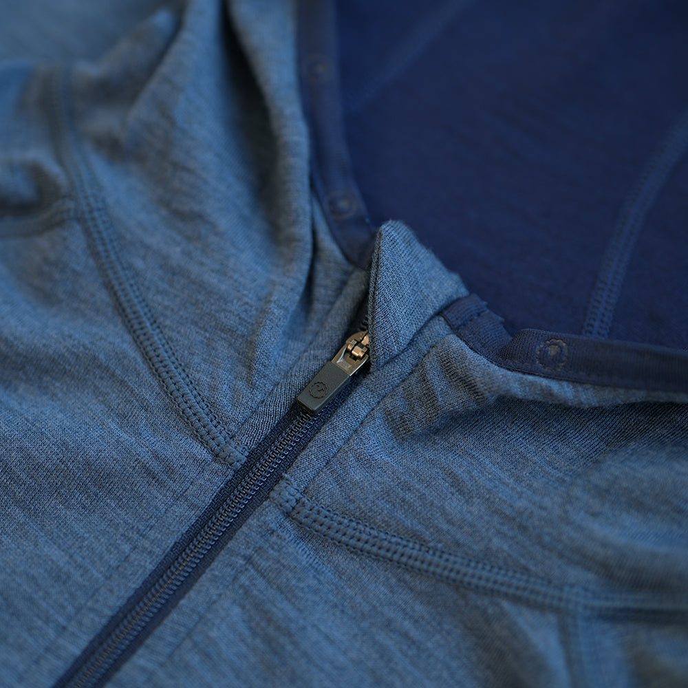 Isobaa | Mens Merino 200 Zip Neck Hoodie (Denim) | The ultimate 200gm Merino wool hoodie.