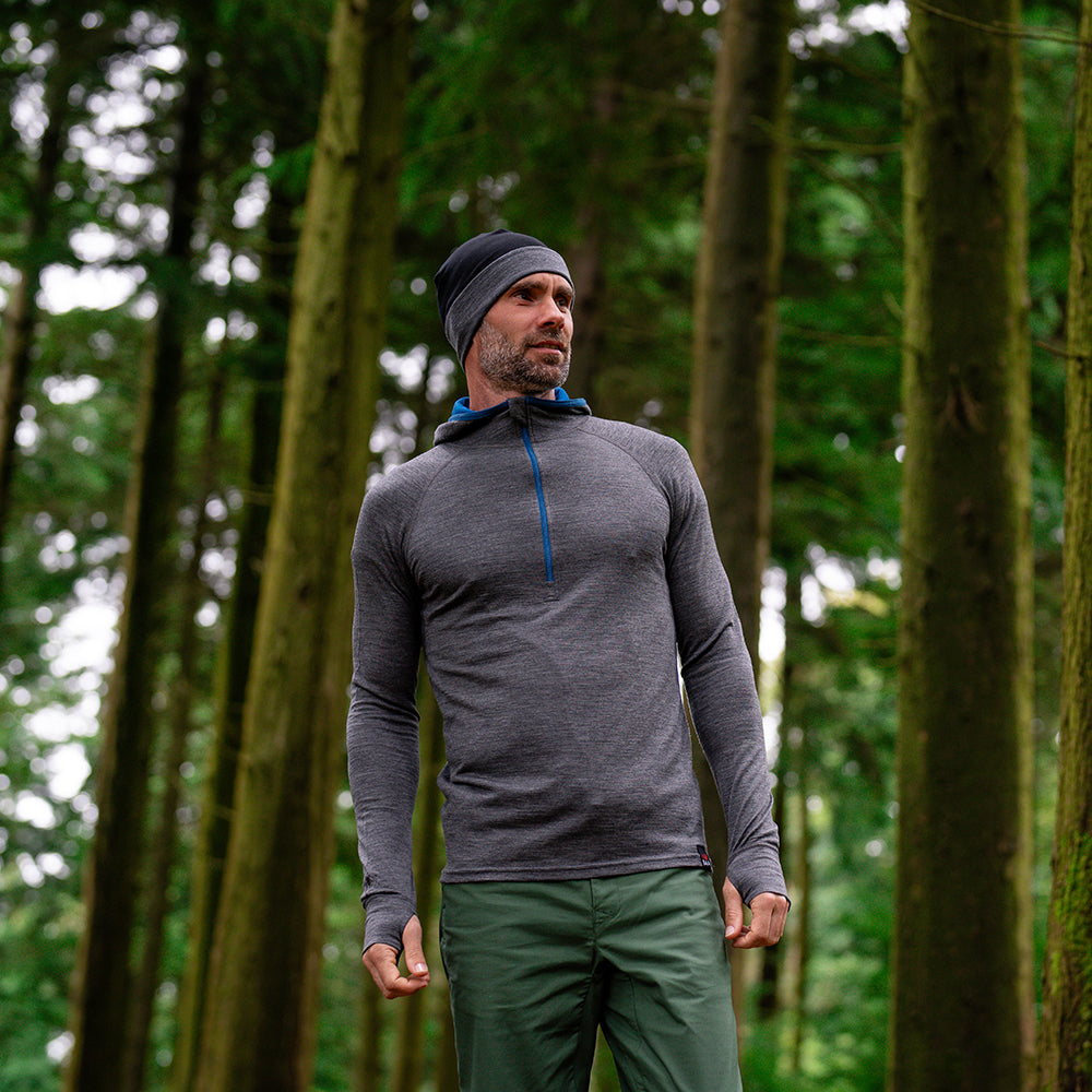 Isobaa | Mens Merino 200 Zip Neck Hoodie (Smoke) | The ultimate 200gm Merino wool hoodie.