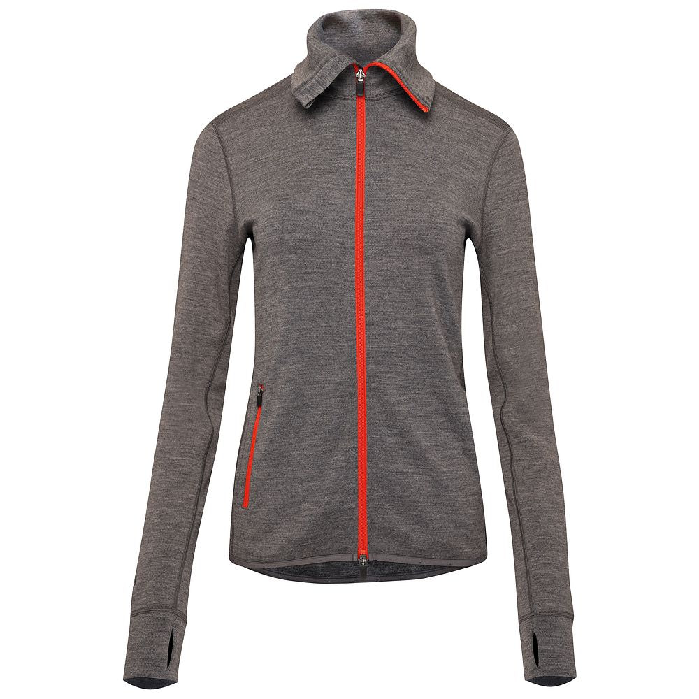 Isobaa | Womens 320 Merino Full Zip (Charcoal/Orange) | Step into a new level of comfort and versatility with our 320 Merino Full Zip Jacket