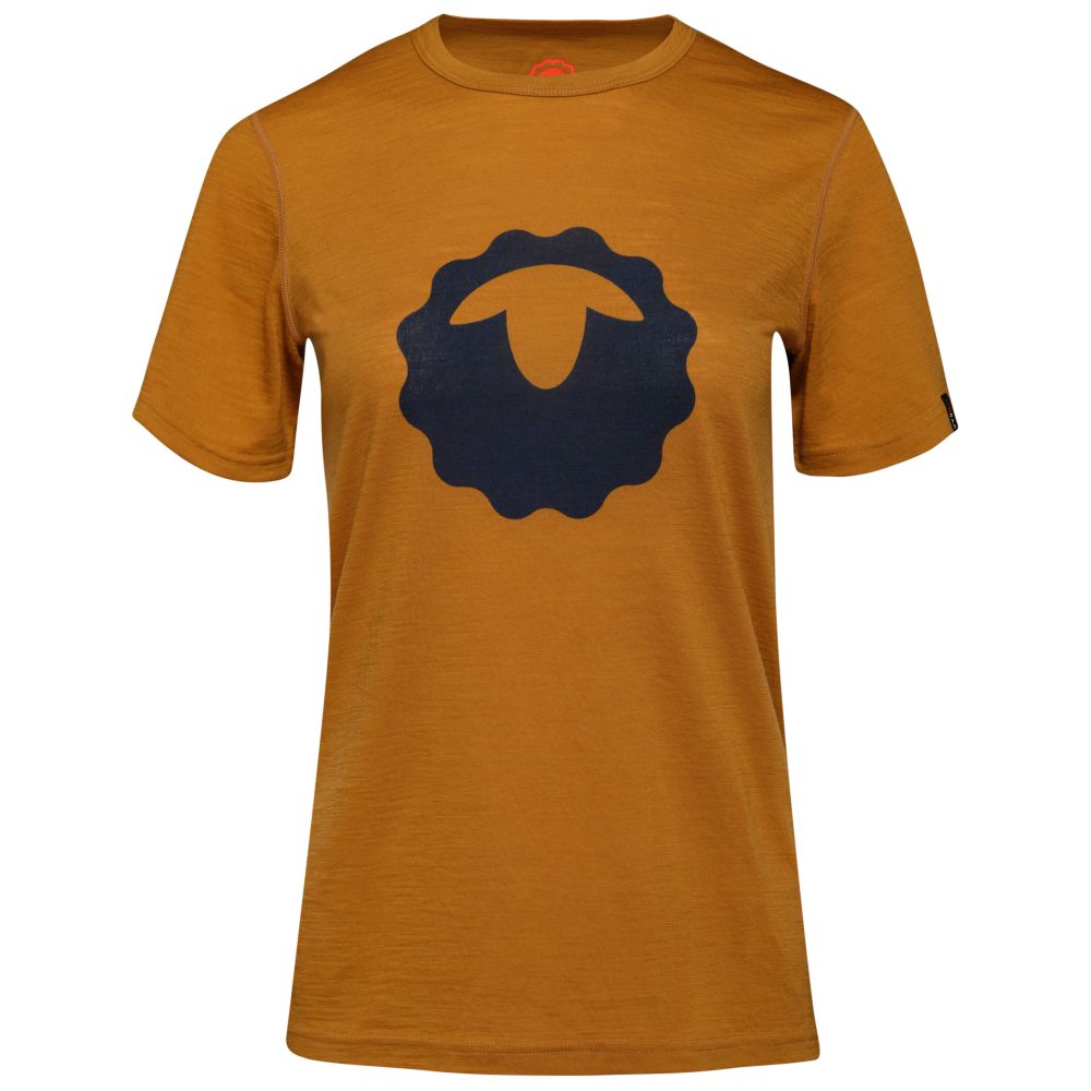 Isobaa | Womens Merino 150 Emblem Tee (Mustard/Navy) | Conquer trails and city streets in comfort with Isobaa's superfine Merino T-Shirt.