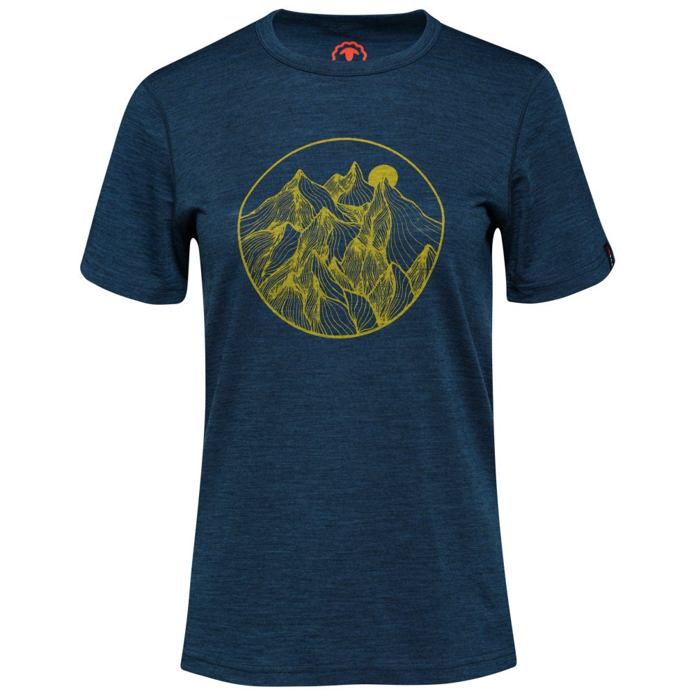 Isobaa | Womens Merino 150 Mountains Tee (Petrol/Lime) | Gear up for adventure with our superfine Merino Tee.