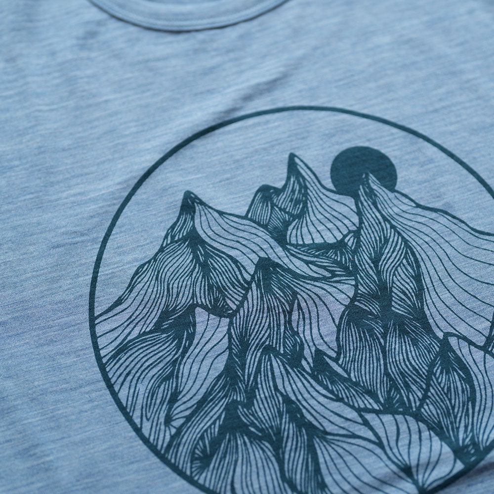 Isobaa | Womens Merino 150 Mountains Tee (Sky/Petrol) | Gear up for adventure with our superfine Merino Tee.