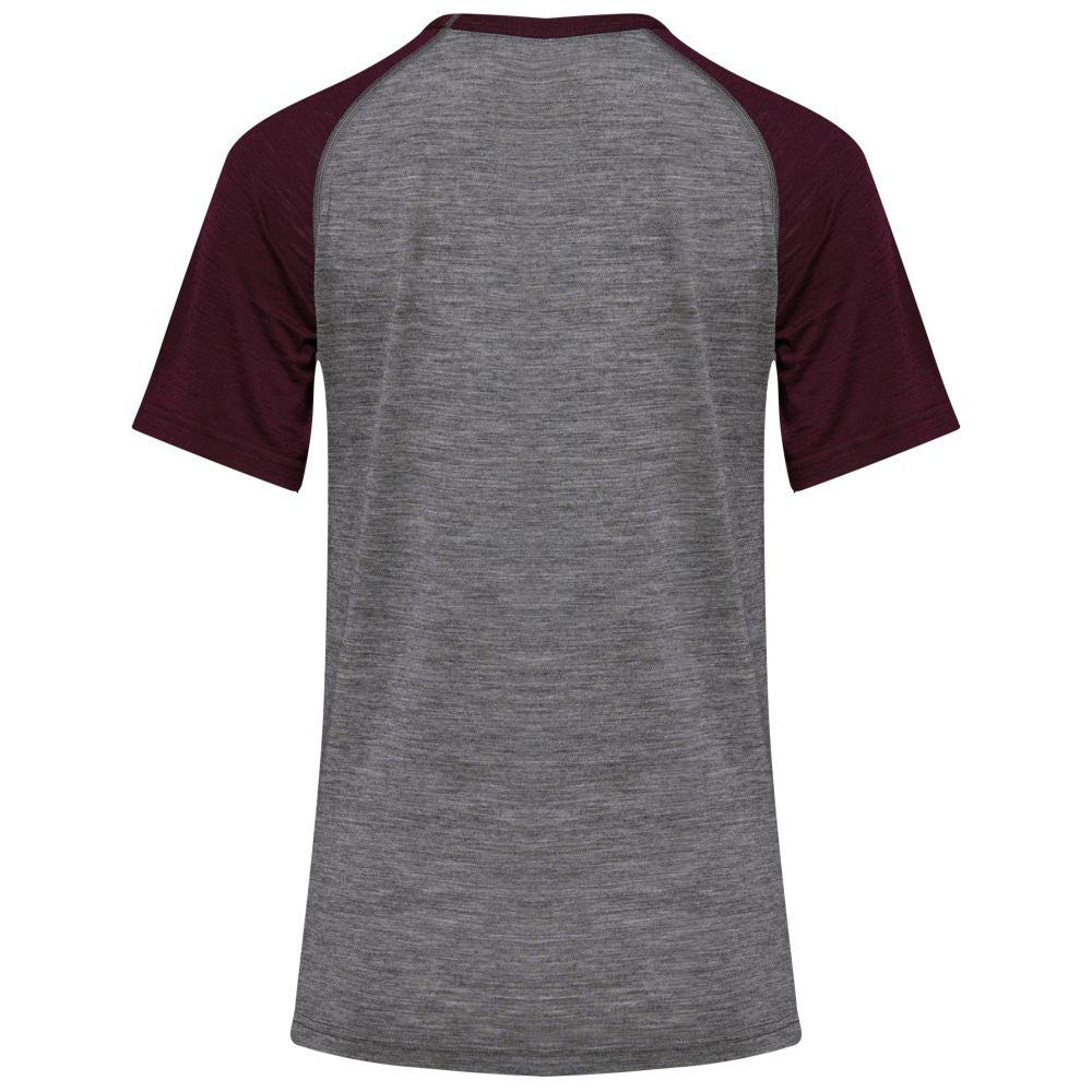 Isobaa | Womens Merino 150 Raglan Baseball Tee (Charcoal/Wine) | Layer for adventure with Isobaa's superfine Merino Tee.