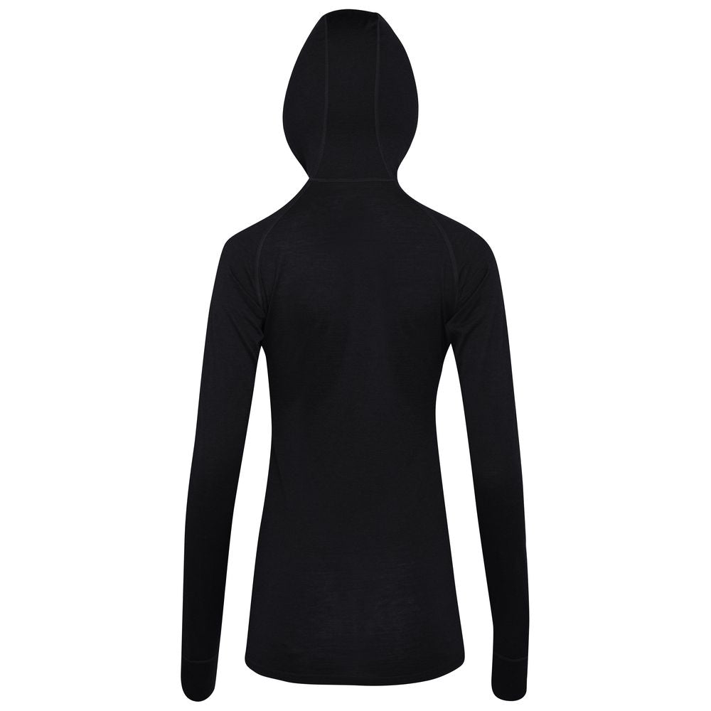 Isobaa | Womens Merino 200 Zip Neck Hoodie (Black) | The ultimate 200gm Merino wool hoodie.