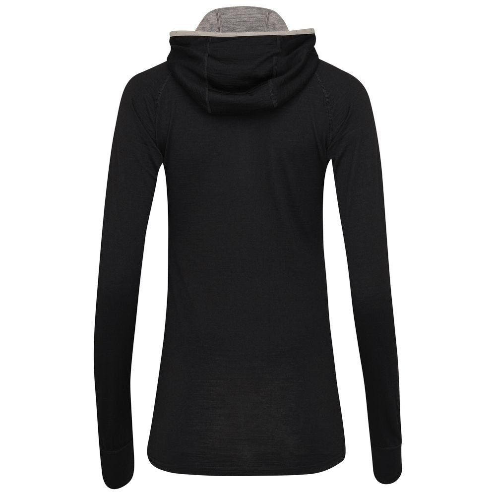 Isobaa | Womens Merino 200 Zip Neck Hoodie (Black) | The ultimate 200gm Merino wool hoodie.