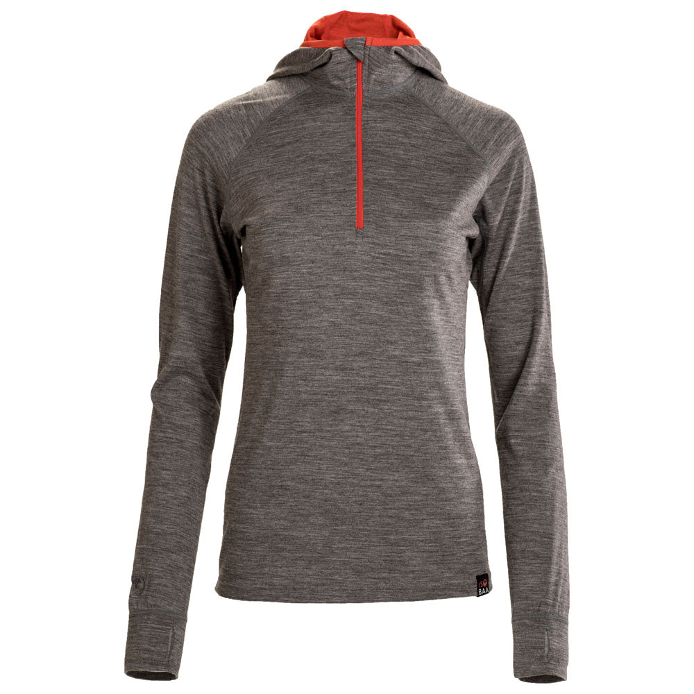 Isobaa | Womens Merino 200 Zip Neck Hoodie (Charcoal) | The ultimate 200gm Merino wool hoodie.