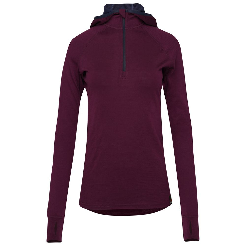 Isobaa | Womens Merino 200 Zip Neck Hoodie (Wine) | The ultimate 200gm Merino wool hoodie.