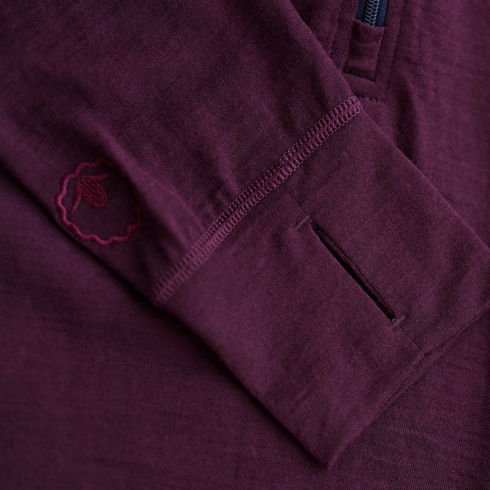 Isobaa | Womens Merino 200 Zip Neck Hoodie (Wine) | The ultimate 200gm Merino wool hoodie.