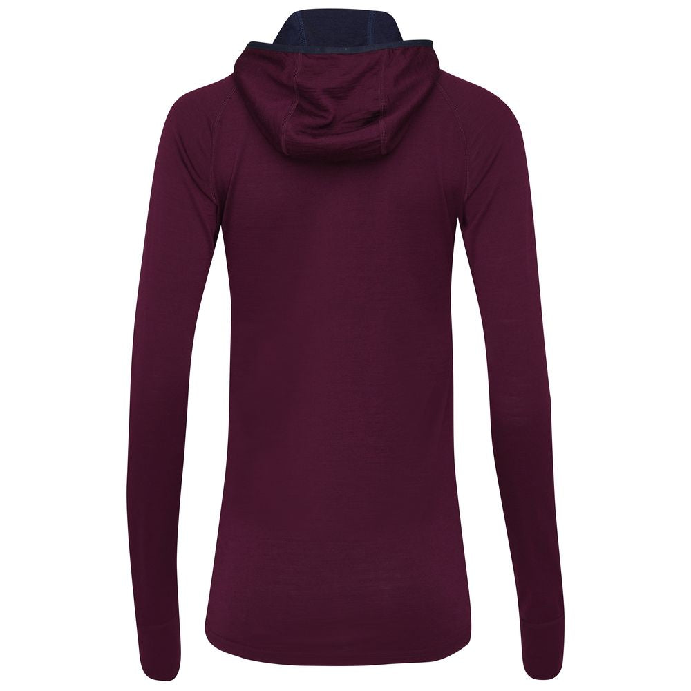 Isobaa | Womens Merino 200 Zip Neck Hoodie (Wine) | The ultimate 200gm Merino wool hoodie.