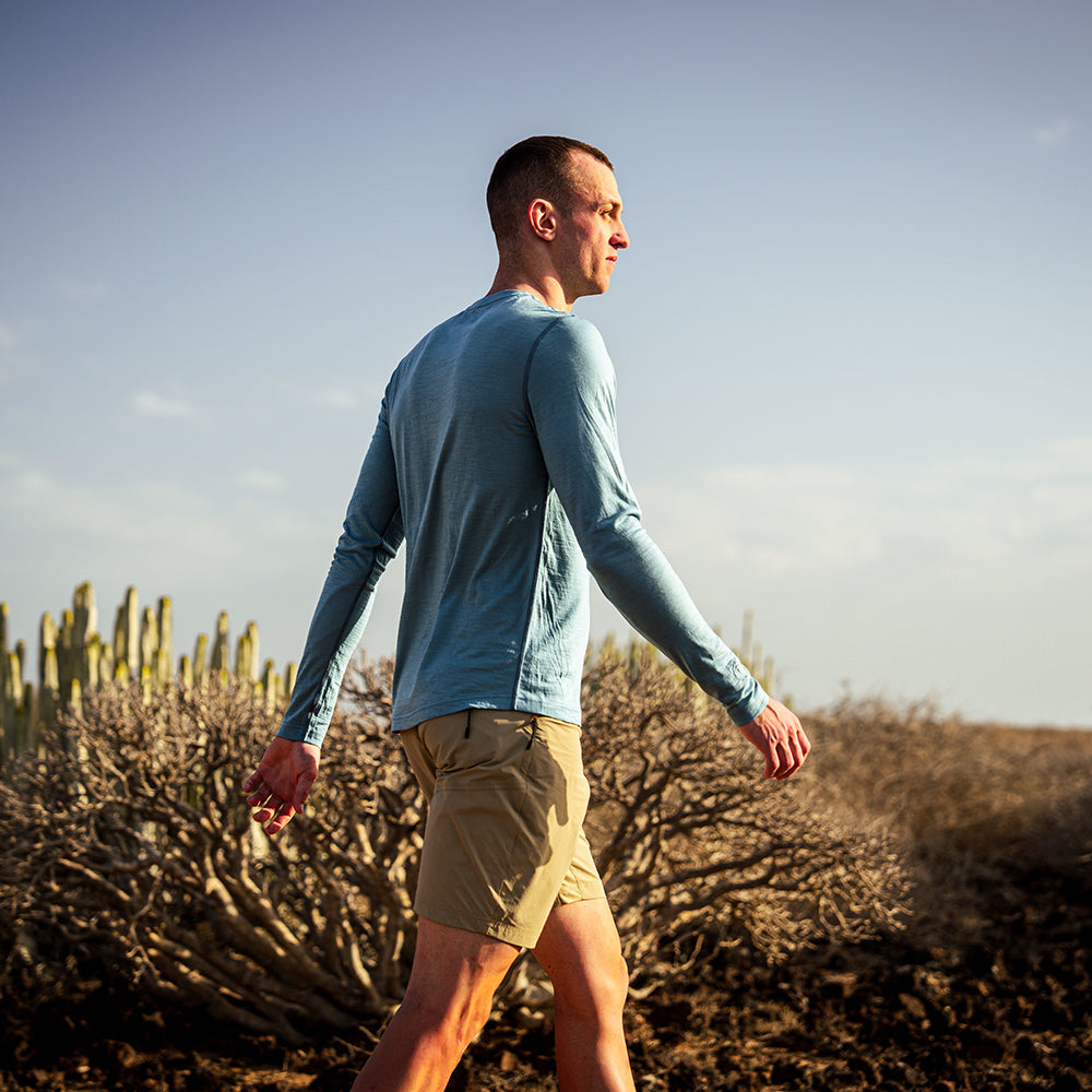 Mens 120 Ultrafine LS Crew (Lagoon) | Model: Barnaby