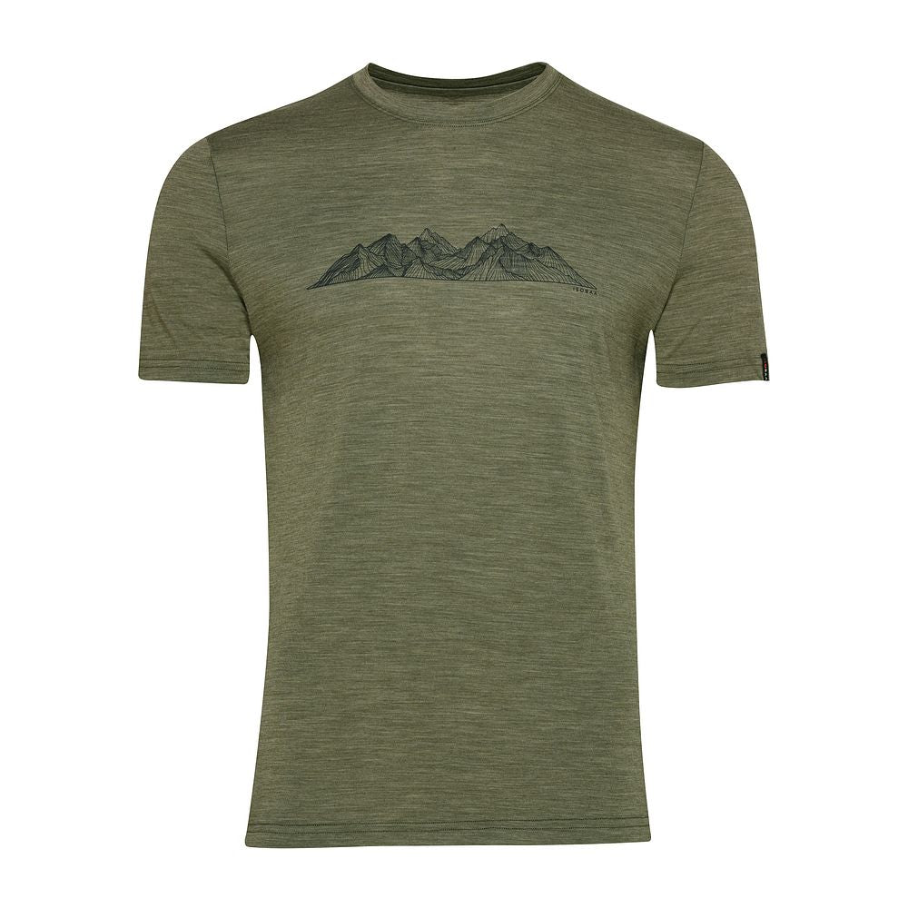 Isobaa Mens Merino 150 Peaks T-Shirt (Olive Melange/Navy)