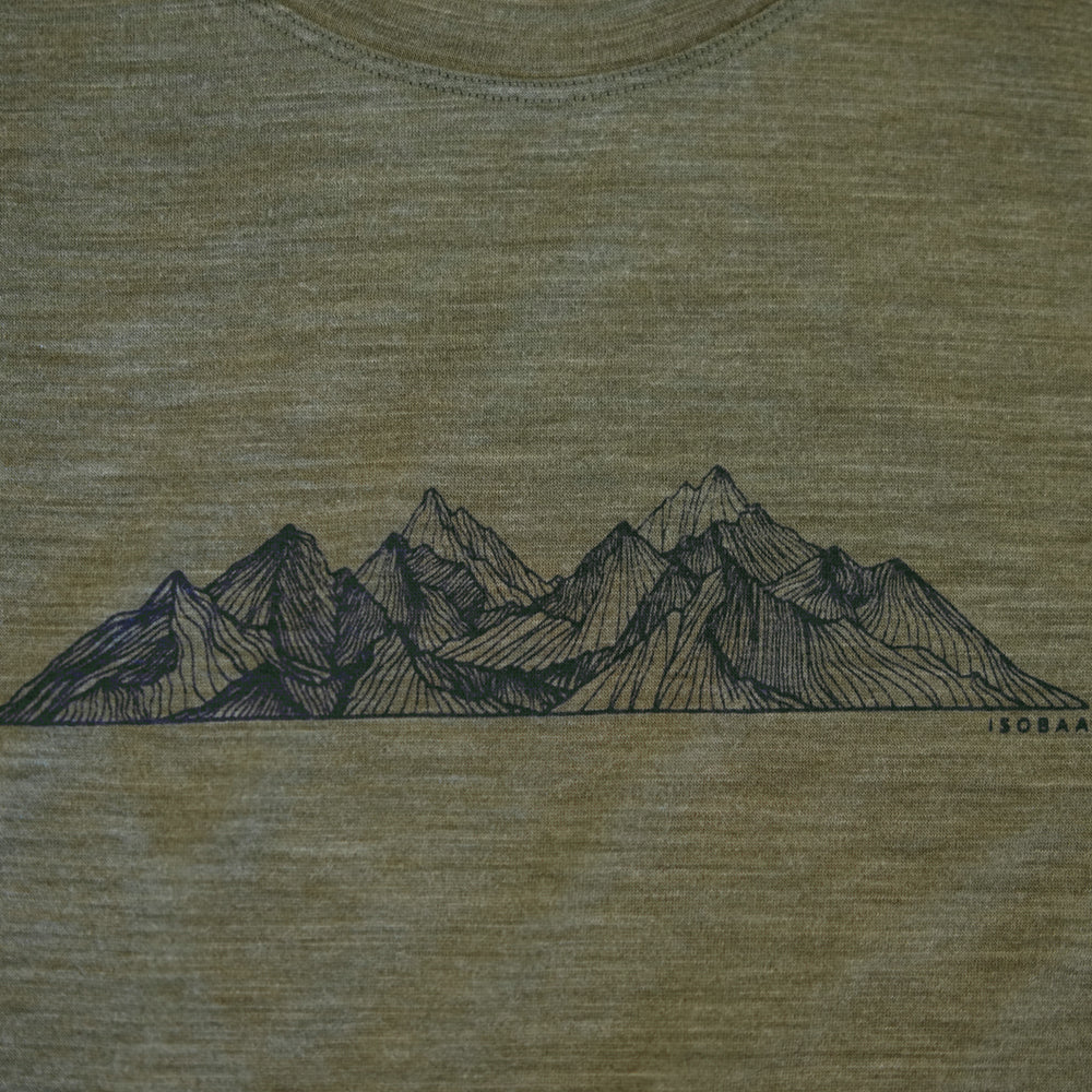 Isobaa Mens Merino 150 Peaks T-Shirt (Olive Melange/Navy)