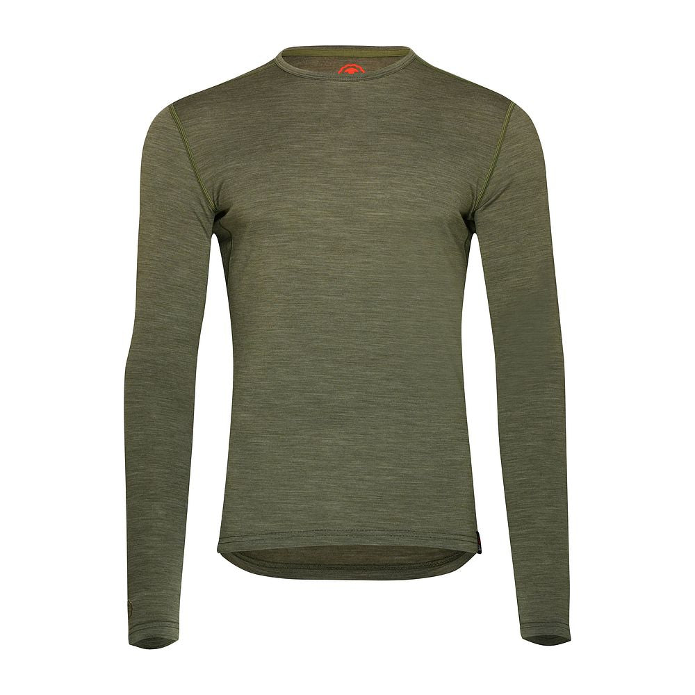 Isobaa Mens Merino 180 Long Sleeve Crew (Olive/Melange)