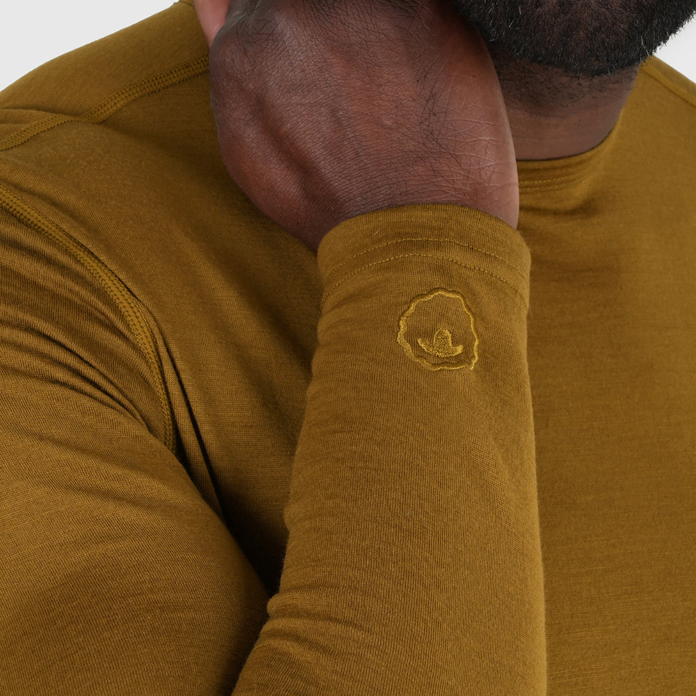 Mens Merino 180 Long Sleeve Crew (Dull Gold)