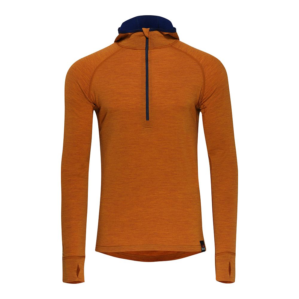 Isobaa Mens Merino 200 Zip Neck Hoodie (Spice Melange/Navy)