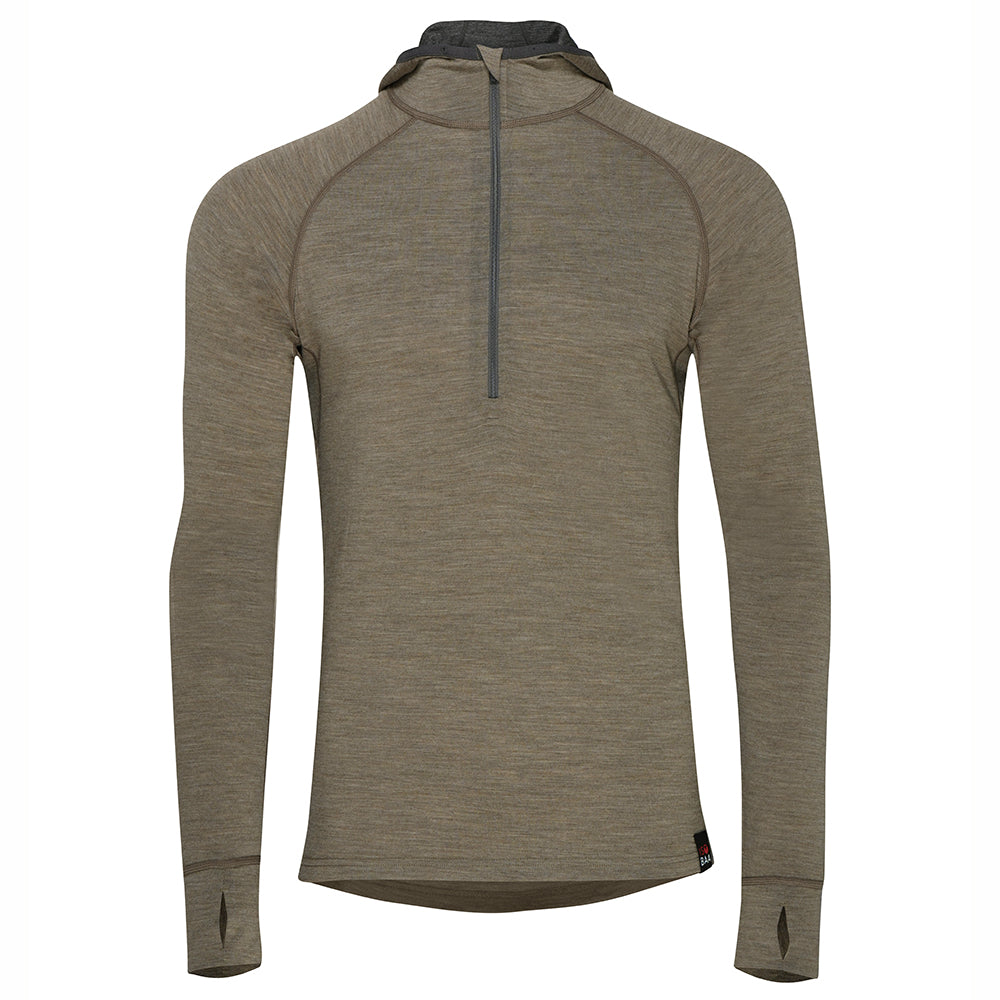 Isobaa Mens Merino 200 Zip Neck Hoodie (Truffle Melange/Smoke)
