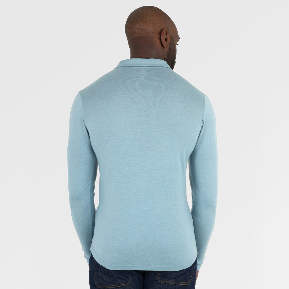 Mens Merino 200 Long Sleeve Polo Shirt (Lagoon) | Model: Michael