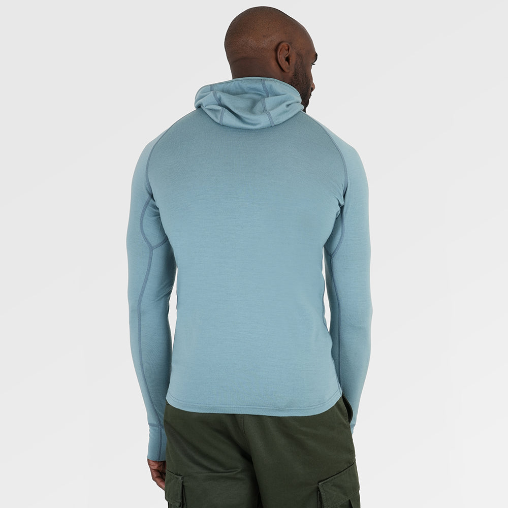 Mens Merino 200 Zip Neck Hoodie (Lagoon/Navy) | Model: Michael