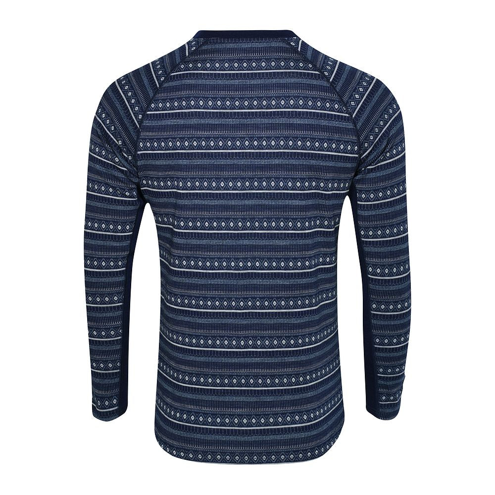 Mens Merino Blend 250 Fairisle Jacquard Long Sleeve Crew (Navy/Denim/Cloud)