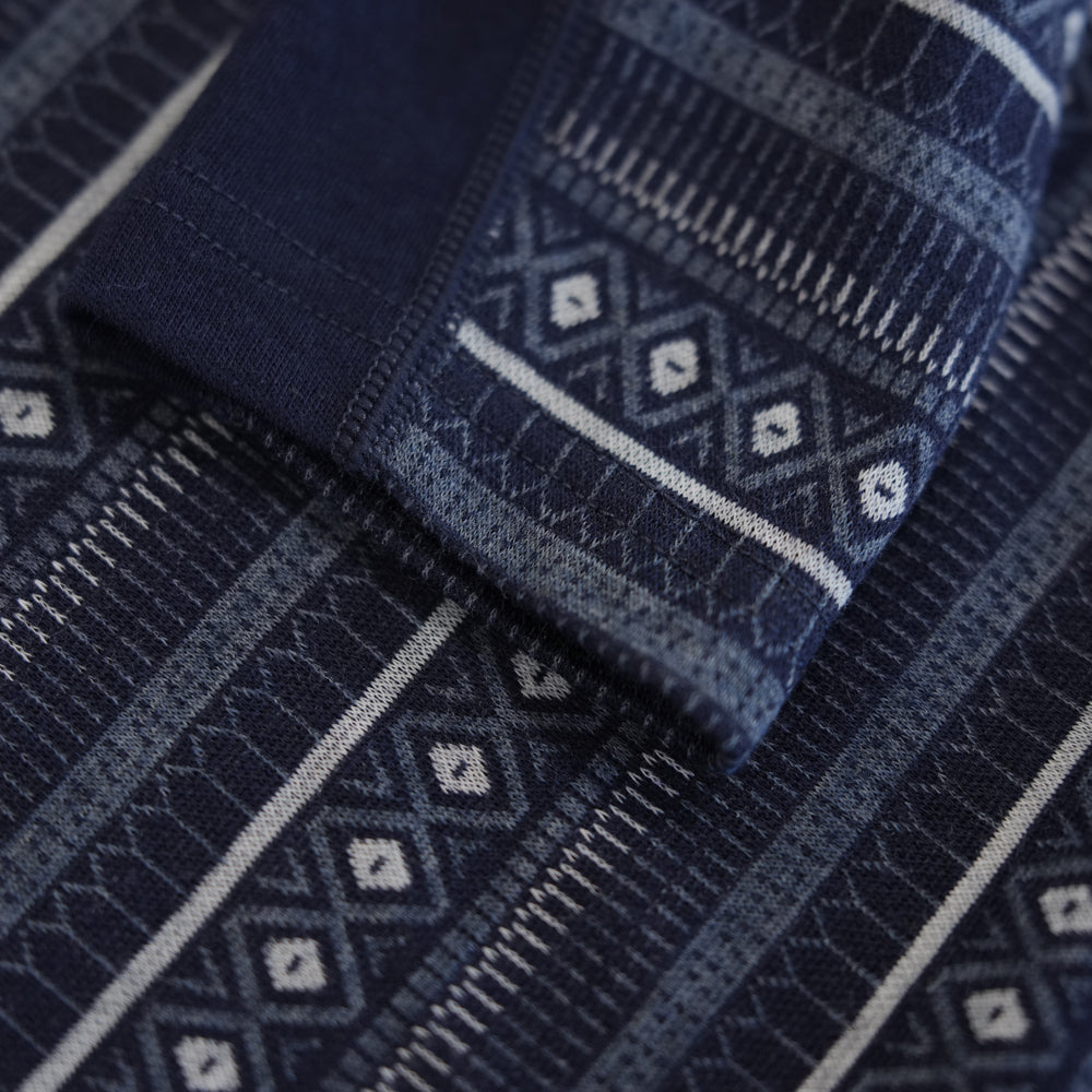 Mens Merino Blend 250 Fairisle Jacquard Long Sleeve Crew (Navy/Denim/Cloud)