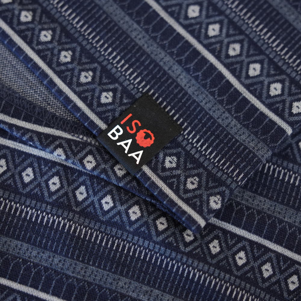 Mens Merino Blend 250 Fairisle Jacquard Long Sleeve Crew (Navy/Denim/Cloud)