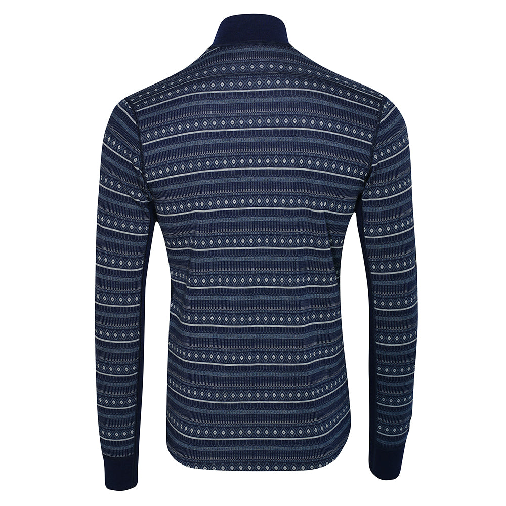 Mens Merino Blend 250 Fairisle Jacquard Long Sleeve Zip Neck (Navy/Denim/Cloud)