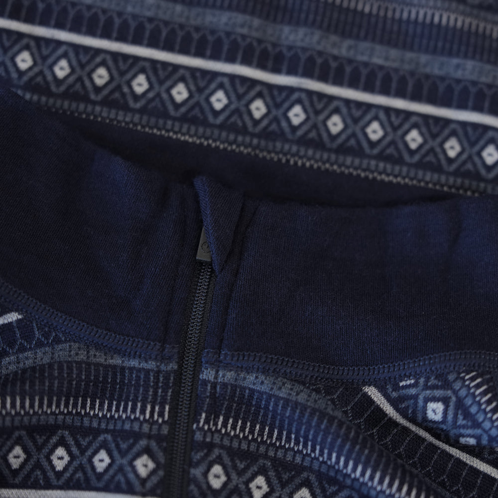 Mens Merino Blend 250 Fairisle Jacquard Long Sleeve Zip Neck (Navy/Denim/Cloud)