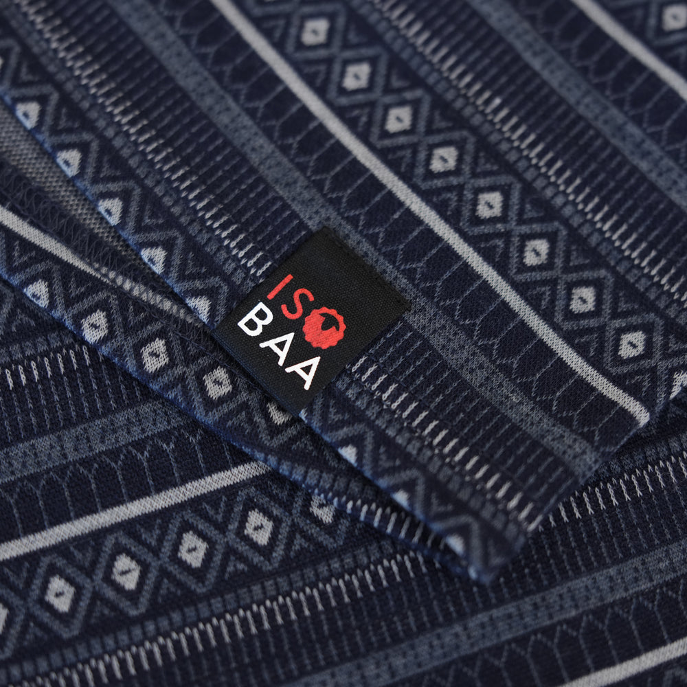 Mens Merino Blend 250 Fairisle Jacquard Long Sleeve Zip Neck (Navy/Denim/Cloud)