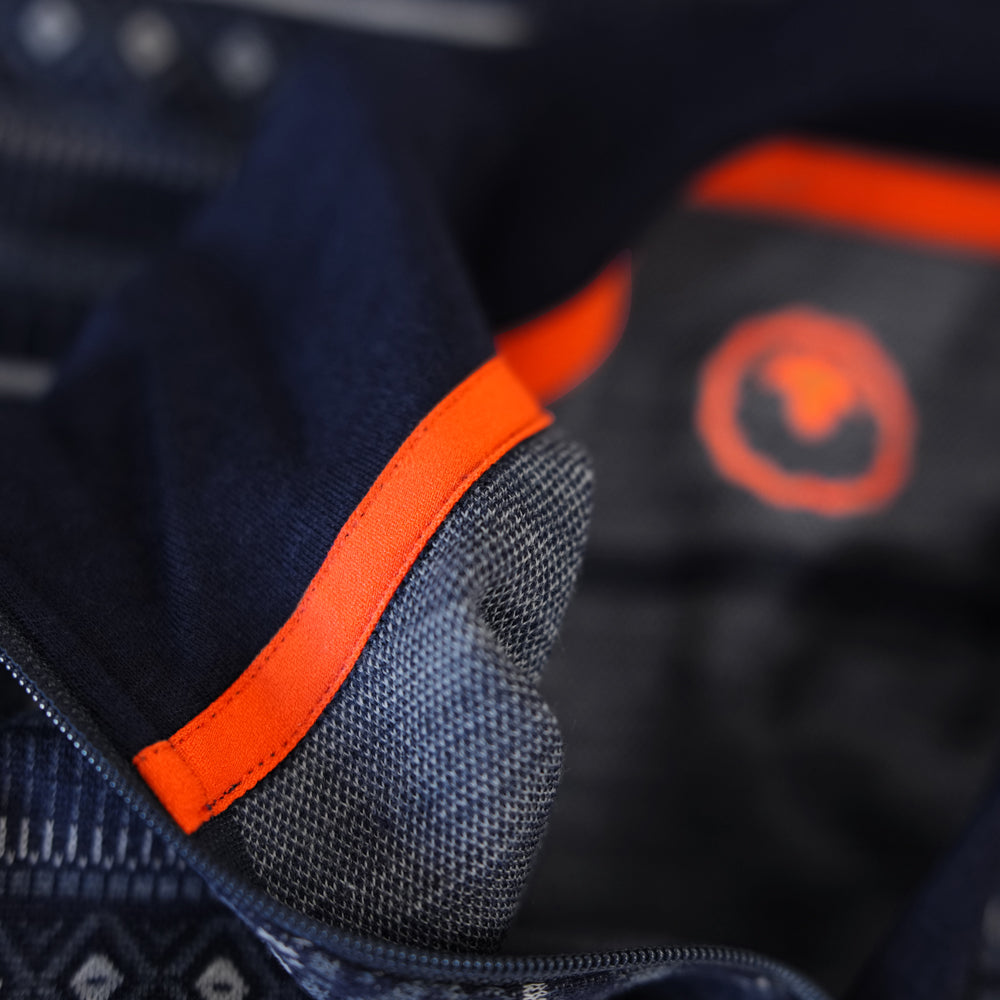 Mens Merino Blend 250 Fairisle Jacquard Long Sleeve Zip Neck (Navy/Denim/Cloud)