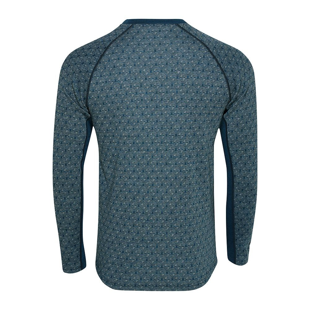 Mens Merino Blend 250 Geometric Jacquard Long Sleeve Crew (Petrol/Ocean)