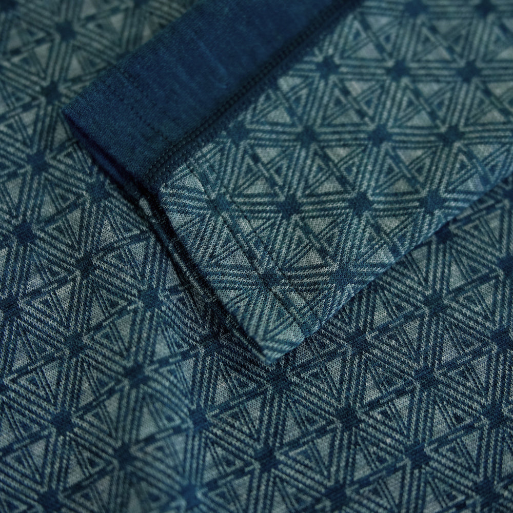 Mens Merino Blend 250 Geometric Jacquard Long Sleeve Crew (Petrol/Ocean)