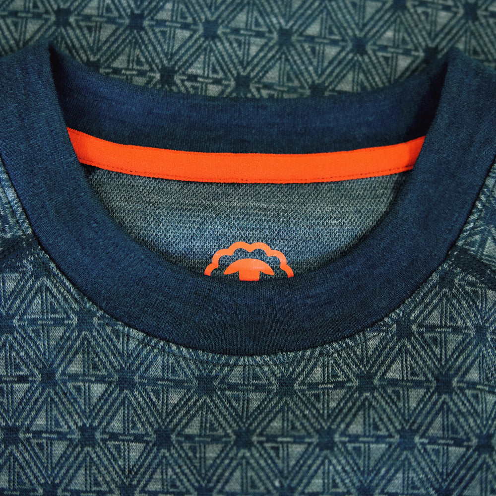 Mens Merino Blend 250 Geometric Jacquard Long Sleeve Crew (Petrol/Ocean)