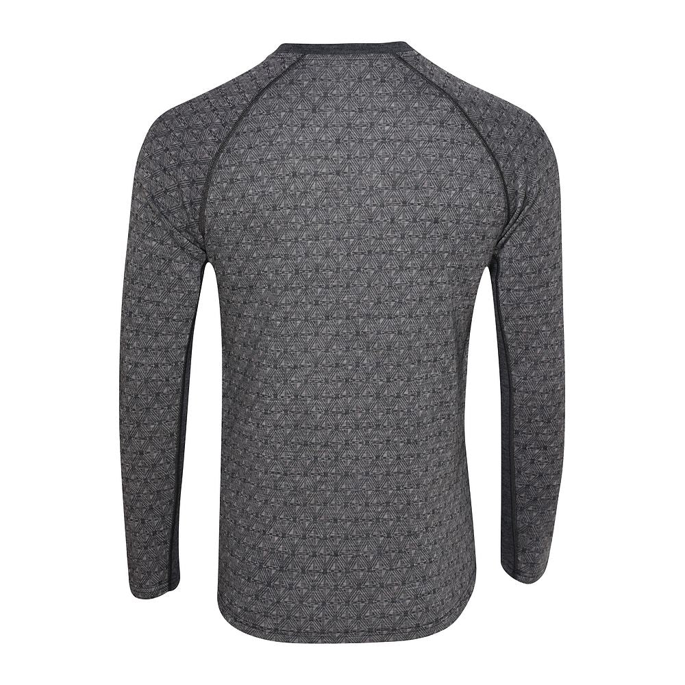 Mens Merino Blend 250 Geometric Jacquard Long Sleeve Crew (Smoke/Charcoal)