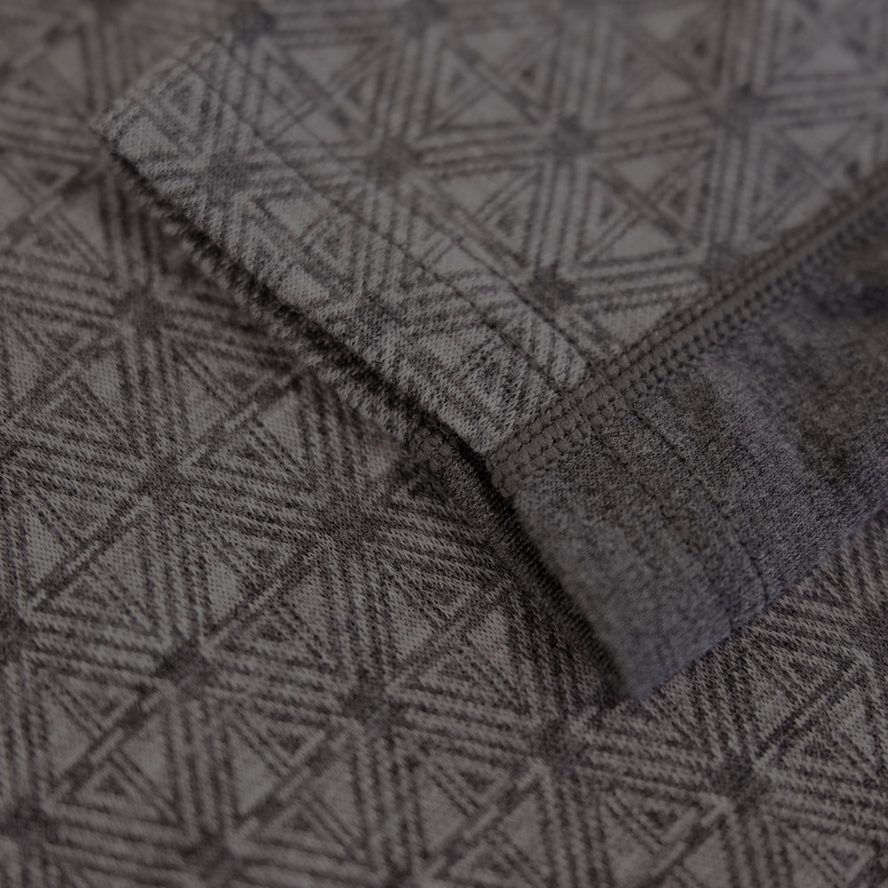 Mens Merino Blend 250 Geometric Jacquard Long Sleeve Crew (Smoke/Charcoal)