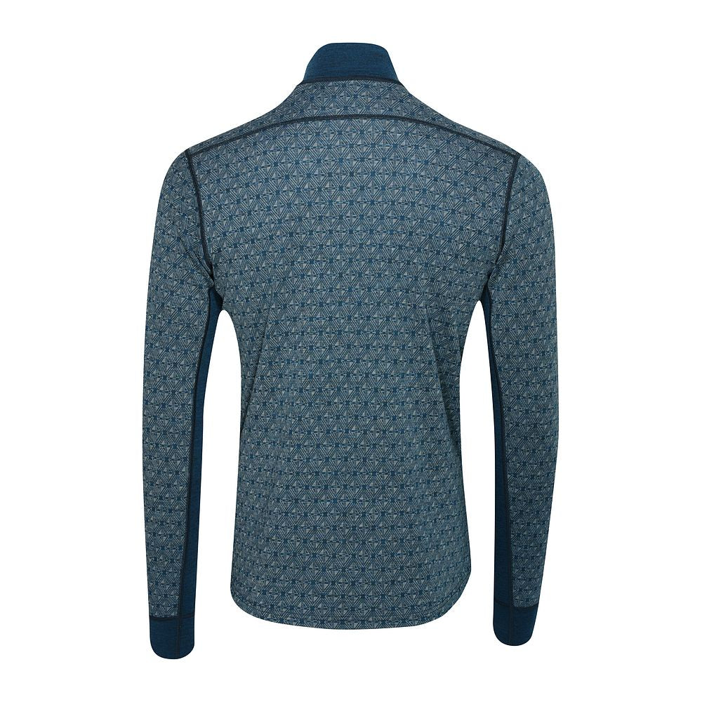 Mens Merino Blend 250 Geometric Jacquard Long Sleeve Zip Neck (Petrol/Ocean)
