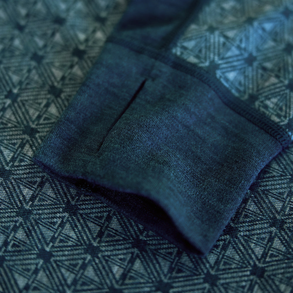 Mens Merino Blend 250 Geometric Jacquard Long Sleeve Zip Neck (Petrol/Ocean)