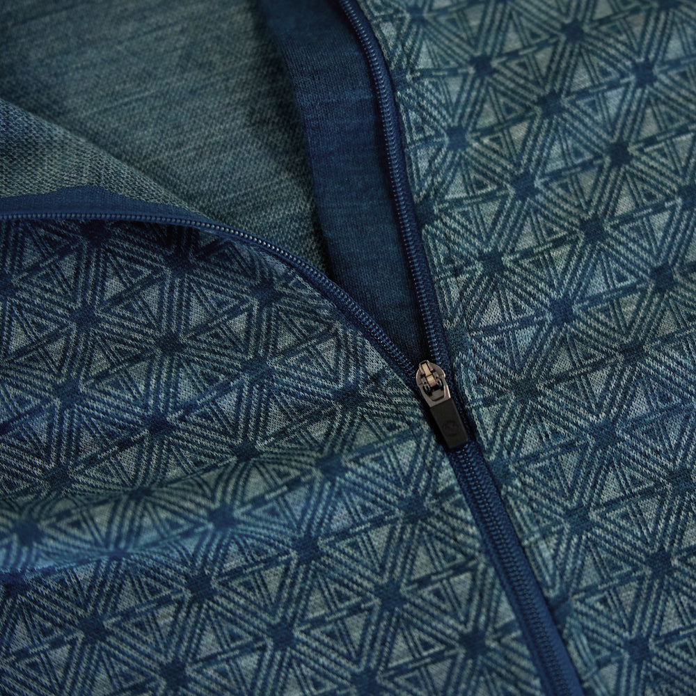 Mens Merino Blend 250 Geometric Jacquard Long Sleeve Zip Neck (Petrol/Ocean)