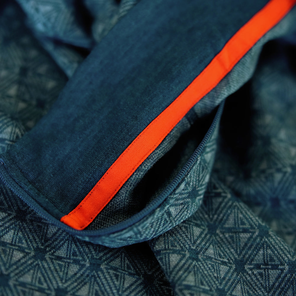 Mens Merino Blend 250 Geometric Jacquard Long Sleeve Zip Neck (Petrol/Ocean)