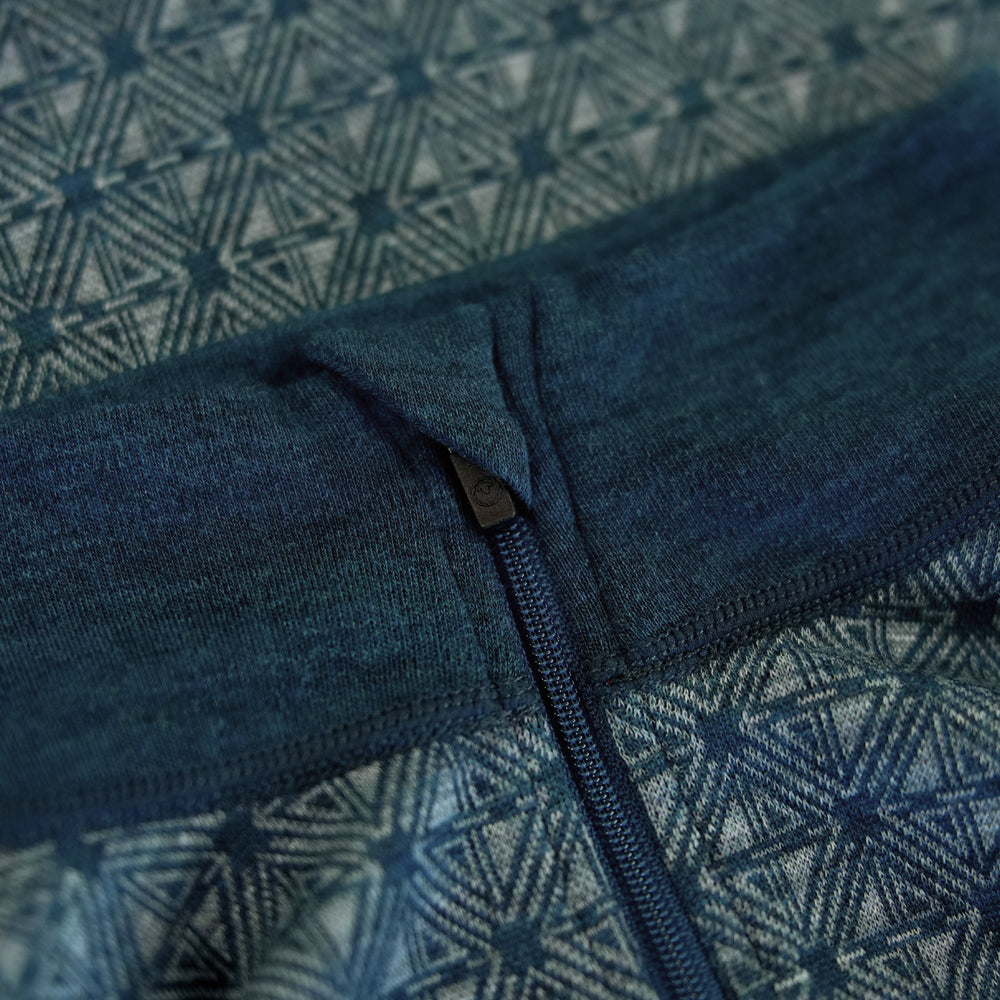 Mens Merino Blend 250 Geometric Jacquard Long Sleeve Zip Neck (Petrol/Ocean)