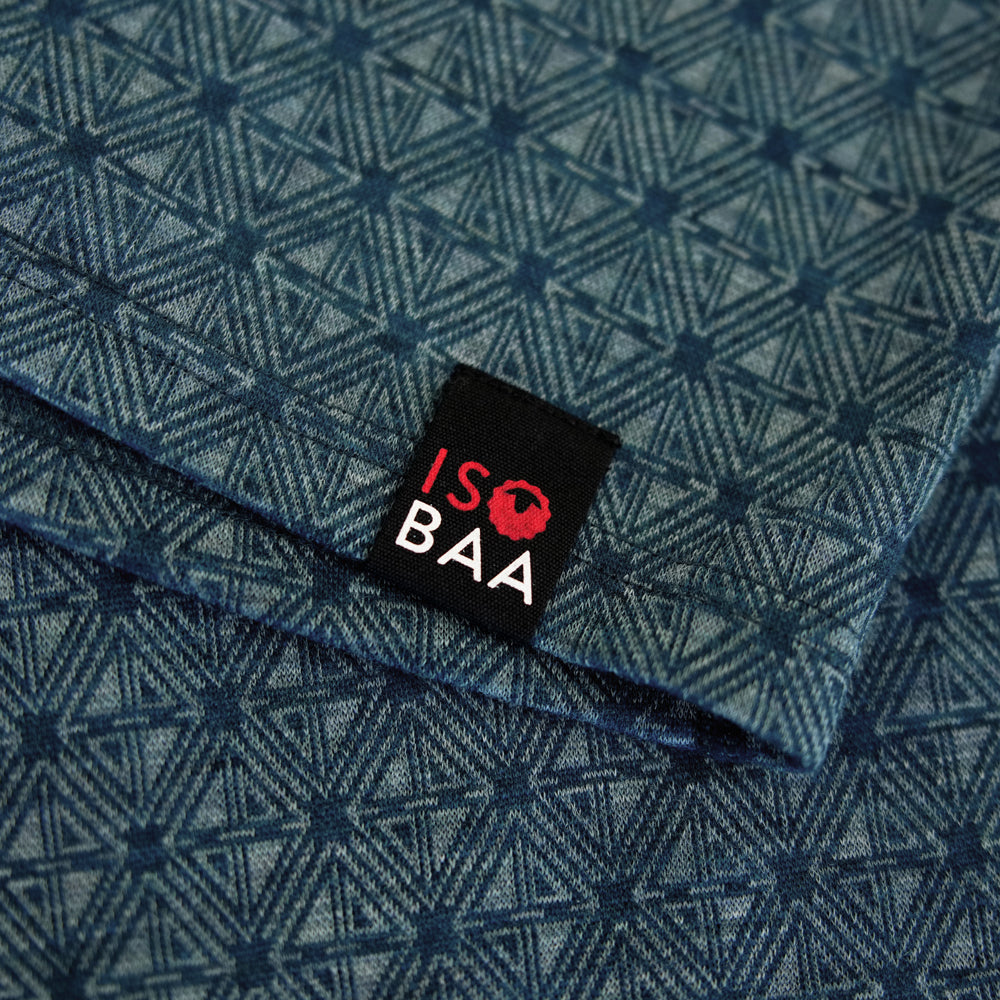 Mens Merino Blend 250 Geometric Jacquard Long Sleeve Zip Neck (Petrol/Ocean)