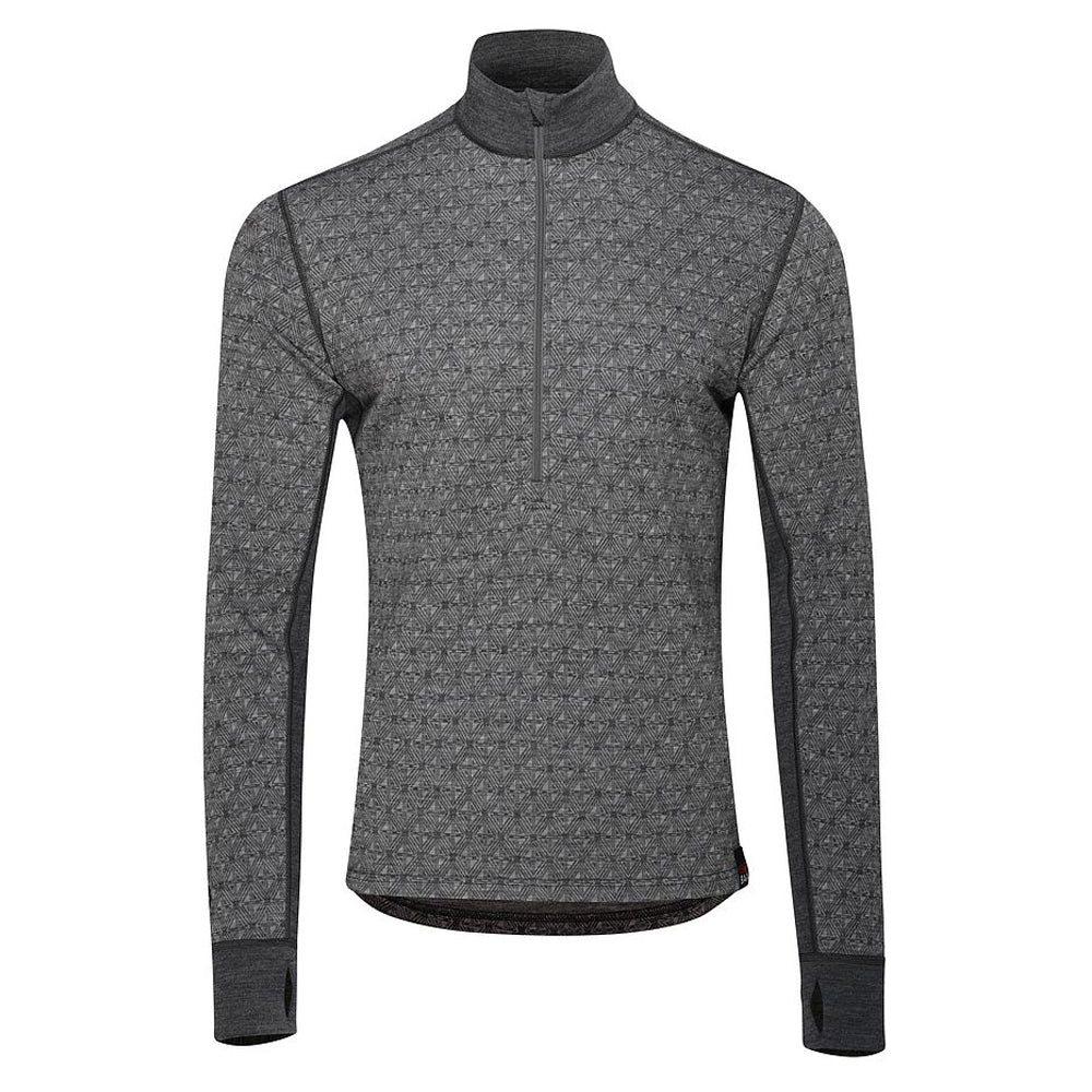 Mens Merino Blend 250 Geometric Jacquard Long Sleeve Zip Neck (Smoke/Charcoal)